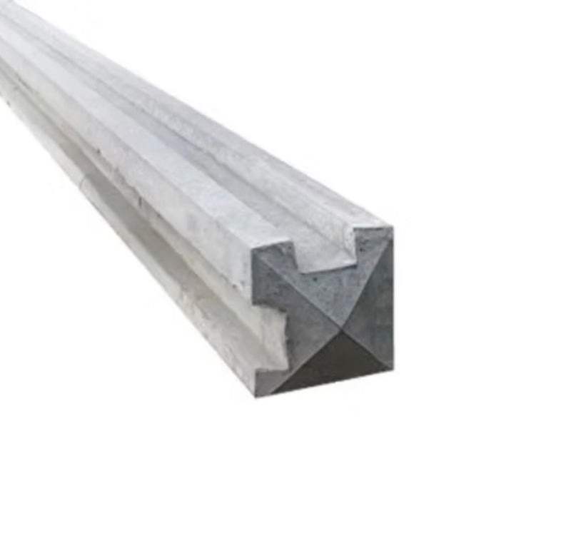 double slot Concrete corner fence post for strong, stable corners. Slotted design for panels and gravel boards, weatherproof and rot-free, ideal for long-lasting fencing.